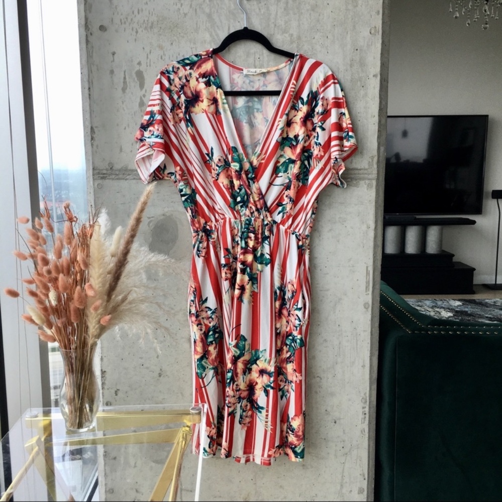 Vine & Love Mixed Pattern Red Dress 1X
